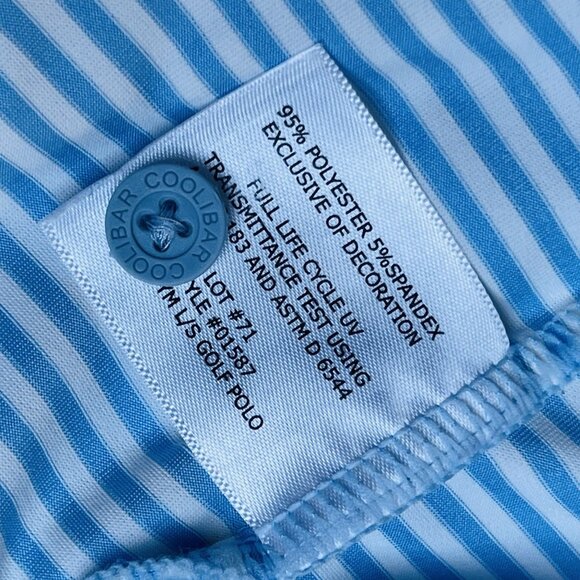 Coolibar Polo Shirt Mens Large Long Sleeve UPF 50 Golf Stripe Erodym Active Blue - Picture 6 of 11